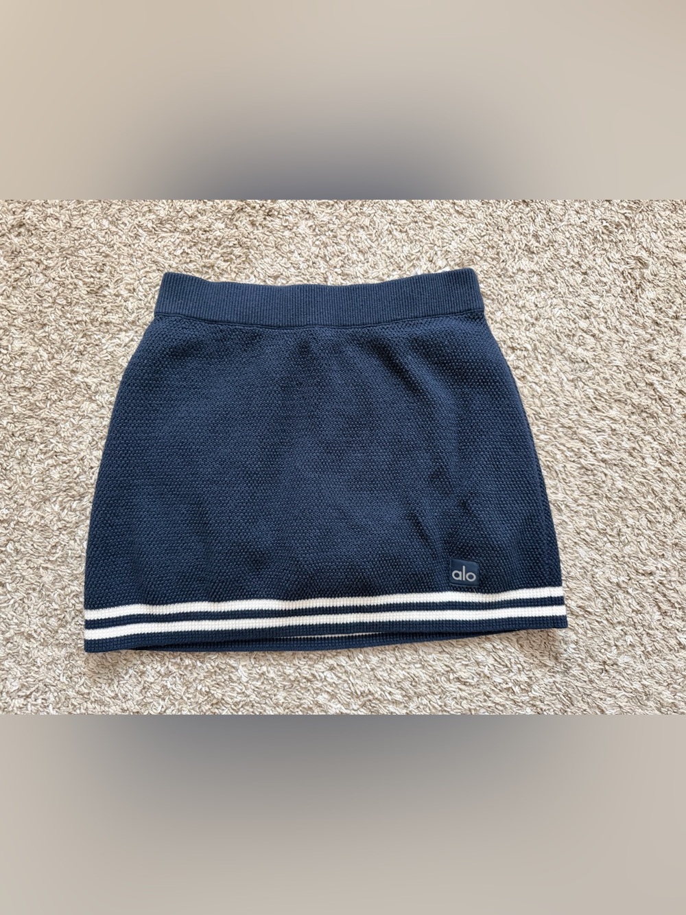 ALO Yoga Tennis Club Sweater Knit Skirt with White Striped Hem